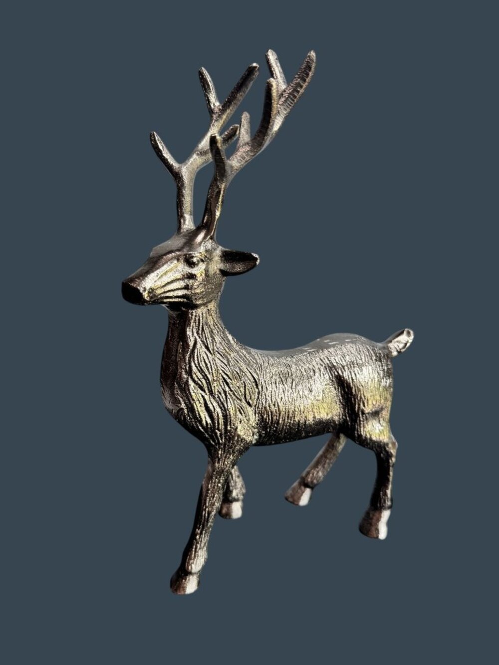 Vintage Silver Metal Deer Figurine Stag Buck Statue Rustic Lodge Woodland Decor - Picture 3 of 8